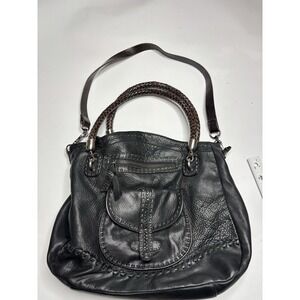 Carla Mancini Boho Western Black Woven Calf Skin Leather Slouchy Shoulder Bag